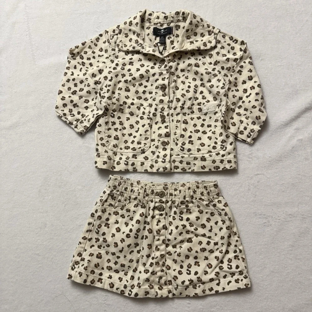 7 For All Mankind Kids Outfit‎ Jacket Skirt Set Girls 3T Leopard Animal Print